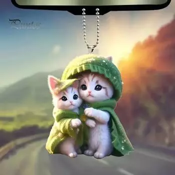 Подвесное украшение в виде кошки, подвеска на зеркало заднего вида автомобиля со шнурком, легко подвешиваемая подвеска в форме животного на рождественскую елку D