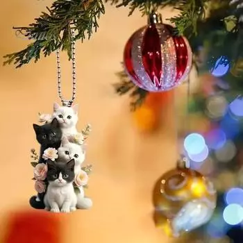 Подвесное украшение в виде кошки, подвеска на зеркало заднего вида автомобиля со шнурком, легко вешается, очаровательный внешний вид, подвеска в виде кошки на рождественскую елку A