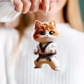 Подвесное украшение в виде кота кунг-фу для дома, рождественской елки, зеркала заднего вида автомобиля, 2D, плоского акрилового котенка, подвесное украшение в виде мультяшного животного оранжевый