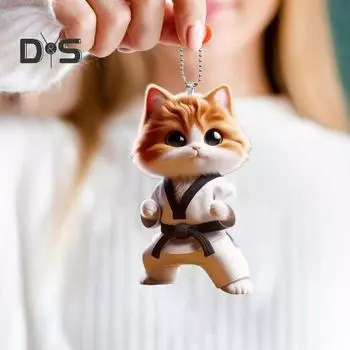 Подвесное украшение в виде кота кунг-фу для дома, рождественской елки, зеркала заднего вида автомобиля, 2D, плоского акрилового котенка, подвесное украшение в виде мультяшного животного оранжевый