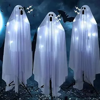 Подвесное украшение в виде привидения на Хэллоуин, управляемое голосом музыкальное привидение со светодиодной подсветкой, дом с привидениями