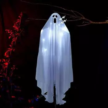 Подвесное украшение в виде привидения на Хэллоуин, управляемое голосом музыкальное привидение со светодиодной подсветкой, реквизит для дома с привидениями для декора лужайки переднего двора A