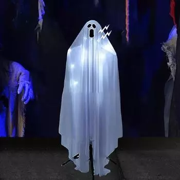 Подвесное украшение в виде привидения на Хэллоуин, управляемое голосом музыкальное привидение со светодиодной подсветкой, реквизит для дома с привидениями для декора лужайки переднего двора A