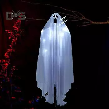 Подвесное украшение в виде привидения на Хэллоуин, управляемое голосом музыкальное привидение со светодиодной подсветкой, реквизит для дома с привидениями для декора лужайки переднего двора A