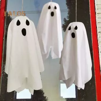 Подвесное украшение в виде привидения на Хэллоуин, подвесное украшение в виде белого привидения, реквизит для дома с привидениями на Хэллоуин для жуткого декора сцены на Хэллоуин белый