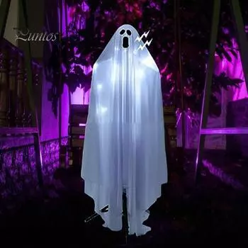 Подвесное украшение в виде привидения на Хэллоуин, управляемое голосом музыкальное привидение со светодиодной подсветкой, реквизит для дома с привидениями для декора лужайки переднего двора A