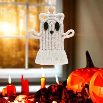 Подвесное украшение в виде привидения на Хэллоуин своими руками, деревянная бусина, хлопковая веревка, кисточка, подвесное украшение в виде привидения