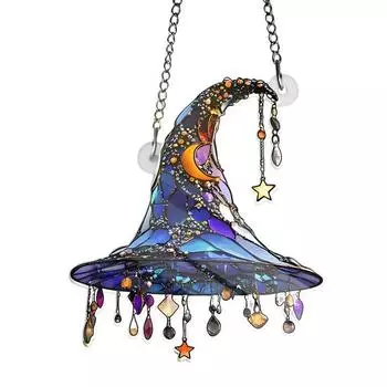 Подвесное украшение в виде шляпы ведьмы, отражение солнечного света, 2D акриловая подвеска, имитирующий внешний вид, украшение на Хэллоуин 20cm