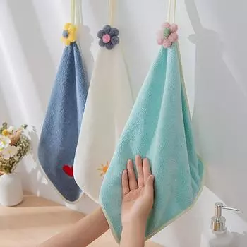 Подвесное утепленное полотенце из кораллового флиса, милые впитывающие полотенца для рук, кухонные салфетки из микрофибры, тряпка, носовой платок белый
