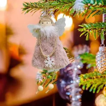 Подвесной ангел Кукла Рождественский плюшевый ангел Кулон в виде пушистой юбки Ангел белый