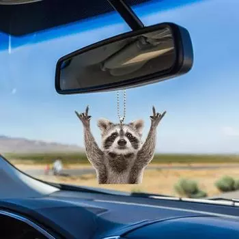 Подвесной автомобильный орнамент в виде енота, подвеска в виде ключа, сумка, очаровательное животное, зеркало заднего вида, подвесной декор, аксессуары для салона автомобиля чёрный
