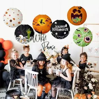 Подвесной бумажный фонарь на Хэллоуин, украшение на праздник, аксессуары, привидение, тыква, пауки, летучая мышь, скелет, фонарь, бумажный шар, лампион diameter 30cm