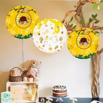 Подвесной бумажный фонарь, украшение, экологически чистое, без запаха, легко собирается, тематика пчелы жёлтый