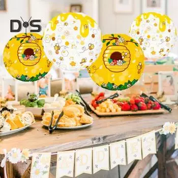 Подвесной бумажный фонарь, украшение, экологически чистый, без запаха, легко собирается, бумажный фонарь с пчелиной тематикой, украшение для праздничной вечеринки жёлтый