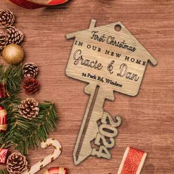 Подвесной деревянный ключ Yousheng, прочное деревенское украшение в виде подвески на первое Рождество в нашем новом доме, сувенир для домовладельцев, подарки на новоселье 1pc
