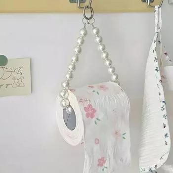 Подвесной держатель для салфеток с жемчужинами, держатель для туалетной бумаги, цепочка для телефона, домашний органайзер для хранения вещей, аксессуары для украшения ванной комнаты белый