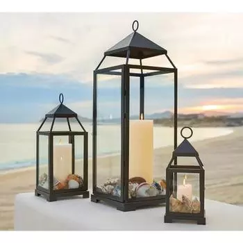 Подвесной фонарь в винтажном стиле, подсвечник, металлические декоративные фонарики для свадебных украшений 15*15*30cm чёрный