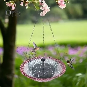 Подвесной фонтан-насос для птичьей купальни на солнечной энергии, многофункциональный бассейн для кормушки и питья для птиц, патио, сада, двора, украшения фиолетовый