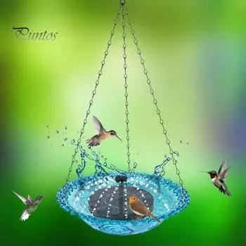 Подвесной фонтан-насос для птичьей купальни на солнечной энергии, многофункциональный бассейн для кормушки и питья для птиц, патио, сада, двора, украшения серый