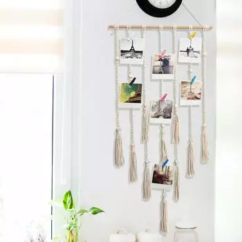 Подвесной фотодисплей Настенный органайзер для фотографий Домашний декор в стиле бохо, Подарки для мамы, Подарки для бабушки, Подарки на день рождения, Подарки друзьям, Подарки для девочек, Мемориал Free Size белый