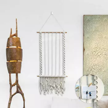 Подвесной фотодисплей в стиле бохо-макраме, настенный декор, рамки, органайзер для женщин, вечеринка, бежевый