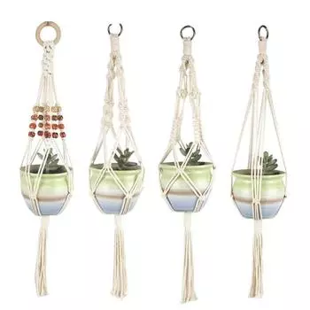 Подвесной горшок ручной работы, простой в установке, хлопковая веревка, дизайн макраме, подвесная корзина для растений, домашний декор D