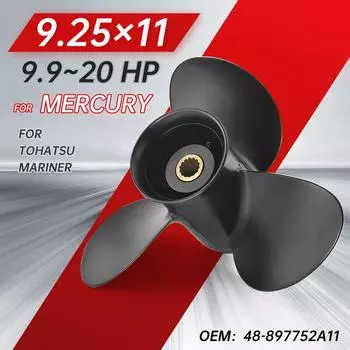 Подвесной гребной винт 9,25*11 для лодки Tohatsu Mercury 9,9 л.с. 15 л.с. 20 л.с., винт из алюминиевого сплава, 3 лезвия, 14 шлицевая часть морского двигателя