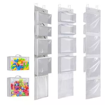Подвесной контейнер для игрушек с вынимающимися прозрачными контейнерами, большой вместимостью, простая в установке сумка для хранения игрушек с ручками белый