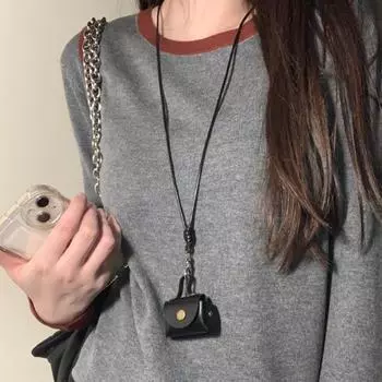 Подвесной кошелек для монет на шею, ожерелье на цепочке для свитера, кожаная сумка для ключей из искусственной кожи, длинное ожерелье на каждый день красный