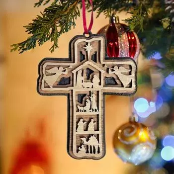 Подвесной крест Yousheng, деревянный рождественский крест, украшения для рождественской елки, религиозный вертеп, подвесное украшение для христианских подарков, праздничный декор 1pc