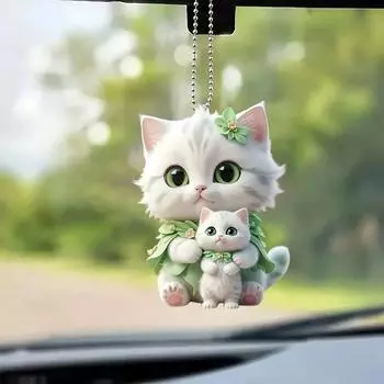 Подвесной кулон для автомобиля, зеркало заднего вида, украшение для рюкзака в форме кошки, 2D акриловое подвесное украшение для салона автомобиля, ручная работа