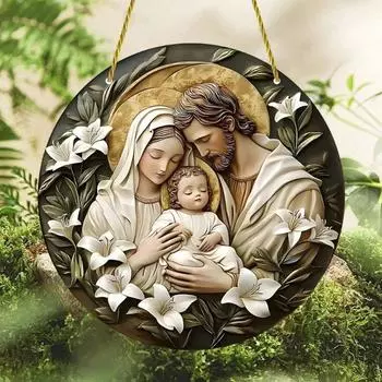 Подвесной кулон на окно из цветного стекла, 2D акриловый ловец солнца с изображением рождения Иисуса, для гостиной, декор спальни, подарок верующим