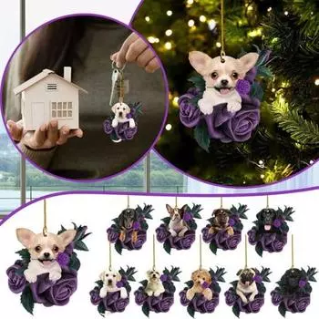Подвесной кулон в виде собаки, красивый подарок, яркий цвет, фиолетовая роза, подвеска в виде собачки, подвеска в виде автомобиля, украшение для дома B