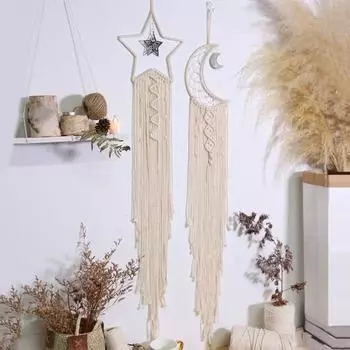 Подвесной «Ловец снов» ручной работы, богемный хлопковый веревочный кисточка, звезда, лунный лист, сова, настенное искусство для спальни, подвесное украшение, кулон Leaf