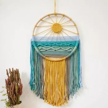 Подвесной Ловец снов «Восход и закат» из богемской хлопковой веревки с кисточками для гостиной и спальни A