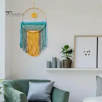 Подвесной ловец снов «Восход и закат» с кисточками из хлопковой веревки в стиле бохо для гостиной, спальни, настенное искусство, подвесной гобелен, украшение, подвеска A