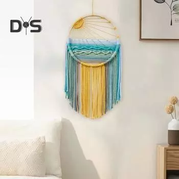 Подвесной ловец снов «Восход и закат» с кисточками из хлопковой веревки в стиле бохо для гостиной, спальни, настенное искусство, подвесной гобелен, украшение, подвеска A