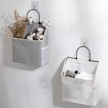 Подвесной мешок для хранения с липкой лентой, боковой сетчатый карман, хлопок, большая вместимость, подвесной органайзер для ванной комнаты, принадлежности для общежития бежевый