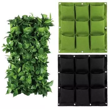 Подвесной мешок для растений Настенный 9 карманов Вертикальный квадратный Дышащий В помещении На открытом воздухе Подвесной цветок клубники на стене чёрный