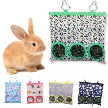 Подвесной мешок для сена, держатель для кормушки, контейнер для кормления кроликов, морских свинок, мелких животных, домашних животных, аксессуаров для клеток для кроликов 2 hole