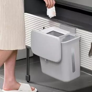 Подвесной мусорный бак с крышкой для разделения сухого и влажного мусора, современный настенный шкаф большой емкости, дверца под раковину, контейнер для хранения мусора серый