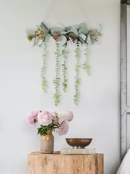 Подвесной обруч для веток из бревен, искусственный эвкалипт, гортензия, пион, гирлянда, настенный декор для спальни, гостиной, детской комнаты, настенный декор