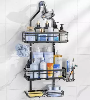 Подвесной органайзер для душа из нержавеющей стали, не требующий сверления, нержавейка, регулируемый органайзер для ванны над душевой лейкой чёрный