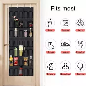 Подвесной органайзер для хранения стаканов с водой с 24 сетчатыми карманами, простой в установке, многофункциональный органайзер для стаканов, держатель для бутылок с водой чёрный