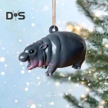 Подвесной орнамент в виде бегемота из смолы, 3D-мультяшный бегемот, рождественская елка, подвеска, мини-украшение для рюкзака в машину, брелок Hippo