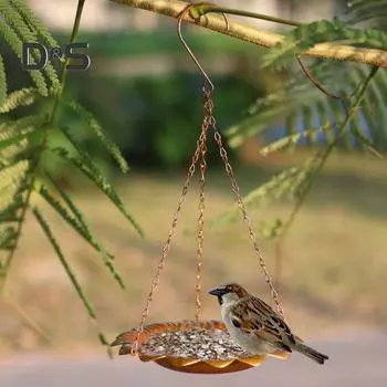 Подвесной поднос для кормушки для диких птиц, металлический поднос для кормления семян в форме цветка, украшение для сада на открытом воздухе, для заднего двора, лужайки, патио жёлтый