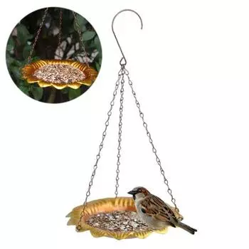 Подвесной поднос для кормушки для диких птиц, металлический поднос для кормления семян в форме цветка, украшение для сада на открытом воздухе, для заднего двора, лужайки, патио жёлтый