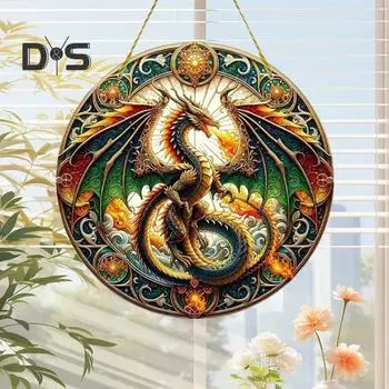 Подвесной подвесной светильник на окно с шнурком, реалистичный дракон, круглый ловец солнца, украшение для дома, офиса, сада, панель 20cm 2