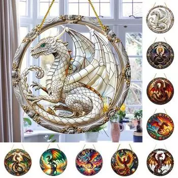 Подвесной подвесной светильник на окно с шнурком, реалистичный дракон, круглый ловец солнца, украшение для дома, офиса, сада, панель 20cm 2