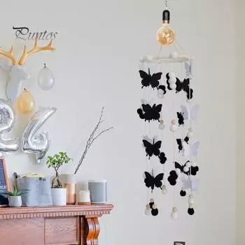 Подвесной помпон в виде бабочки для детской кроватки, мобильного дома, офиса, детской комнаты, ручной работы, подвесной колокольчик в виде бабочки жёлтый